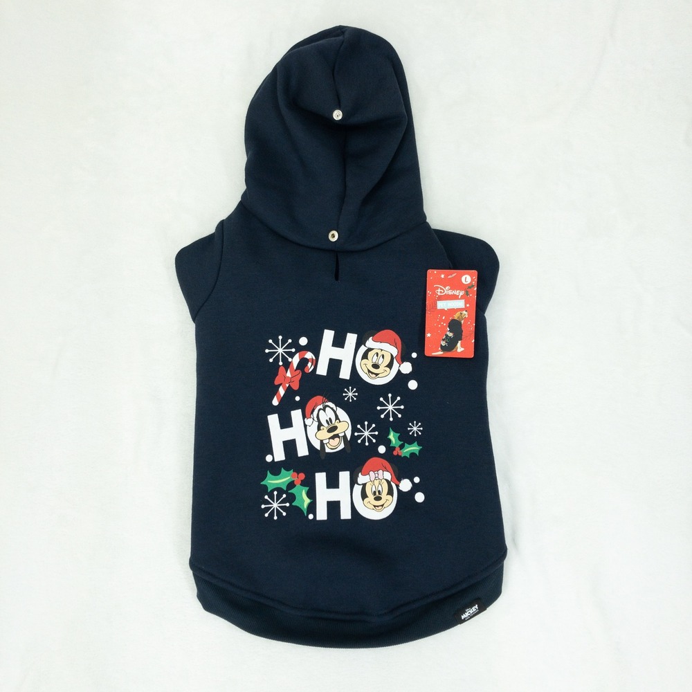 Disney Pet Hoodie Large Navy Blue Christmas Mickey Minnie Ho Ho Ho Fleece New